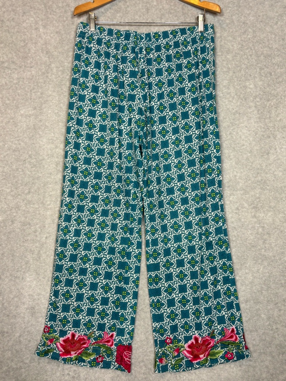 World Market Pajama Lounge Cotton Pants-Teal/Yellow/White-Women Size Large/XL